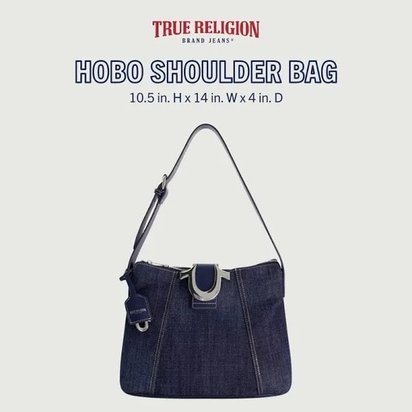 True Religion Horseshoe Dark Blue Denim Hobo Shoulder Women's Bag - Picture 5 of 16